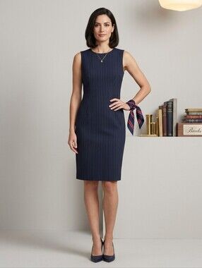 Brooks Brothers pinstriped navy wool blend suiting sheath dress 4